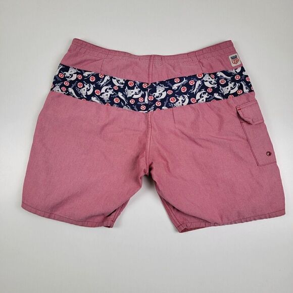 Iron And Resin Mens Sz 34 Swim Trunks Board Shorts Drawstring Red Pink Floral - Picture 7 of 8